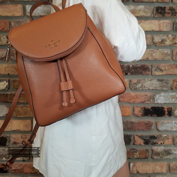 AUTHENTIC Kate Spade Leila Gingerbread Pebble Leather Medium Flap Backpack - Picture 1 of 6